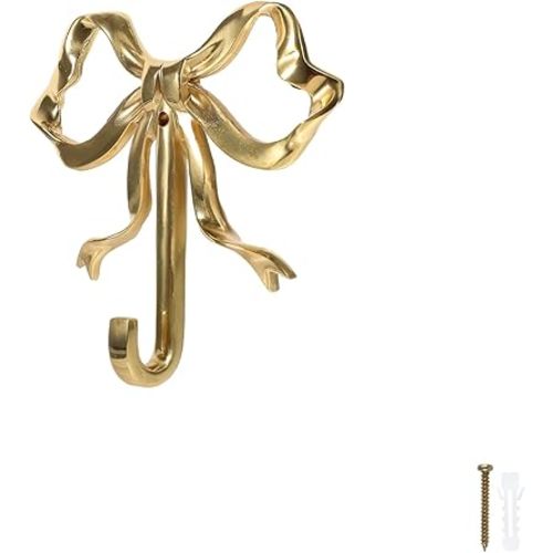 Bow Hooks for Wall Decorative Bowknot Hook Gold Coat Hooks Wall Peg Hook Bow Hanging Hooks for Home (2.63X2.52X0.59in,Gold)