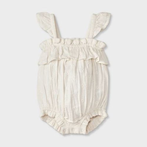 Baby Girls' Floral Printed Romper - Cat & Jack™ Cream/White 0-3M