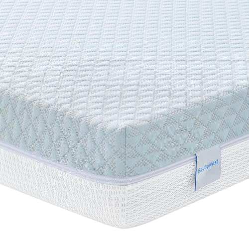 Mini Crib Mattress 38x24x4 Inches, Breathable Tencel-Lyocell Washable Cover Pack and Play Mattress & Comfort Gel Memory Foam Inner, Fit Mini and Portable Cribs (Blue & White)​