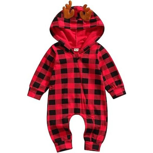 Christmas Baby Girl Boy Romper Clothes Fuzzy Long Sleeve Hooded Bodysuit Jumpsuit Xmas Toddler Baby Xmas 1st Outfit