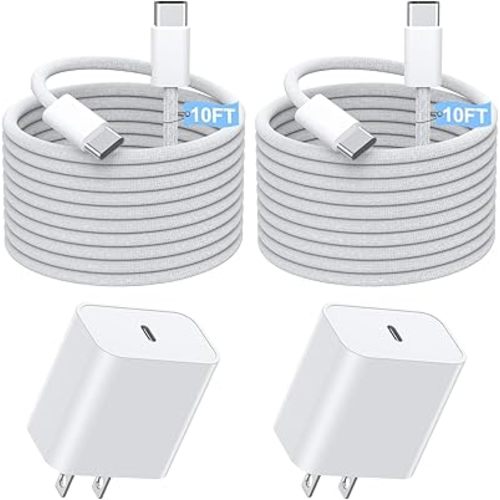 Fast Charging iPhone 17 16 15 Charger,2Pack 10 FT Long USB C Charger woven Cord with 20W USBC Fast Charger Block for iPhone 17/17 Air/17 Pro/17 Pro Max/16/16 Pro/16 Pro Max/15/15 Pro Max/Plus/iPad Pro