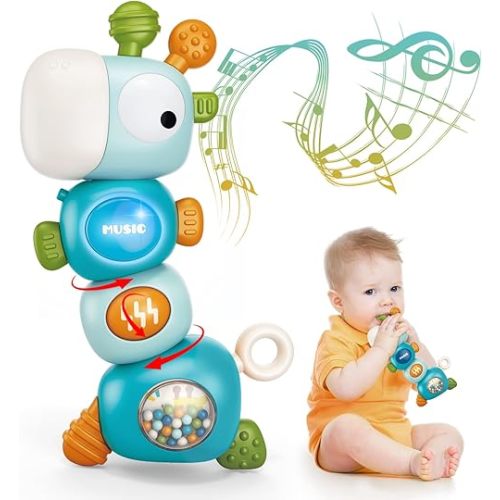 Baby Montessori Sensory Teething Toys for 3-6 6-12 Months, Food Grade Baby Teether, Newborn Infant Rattle Toys, Learning Educational Musical Toys for Boys Girls - Blue