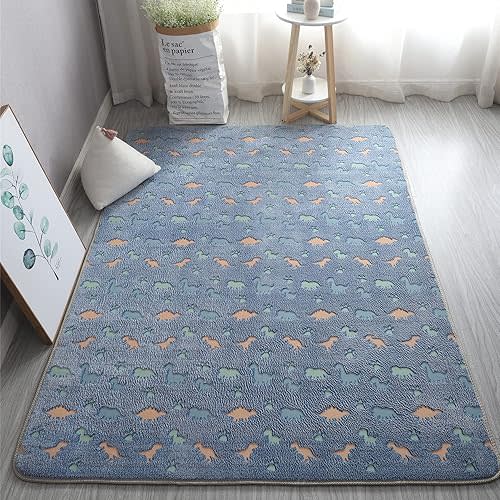 Luminous Area Rug Glow in The Dark for Bedroom Living Room, Unique Soft Washable Modern Indoor Rugs for Children Dorm Home Decor, Blue Dinosaur 5.2x6.6 Feet