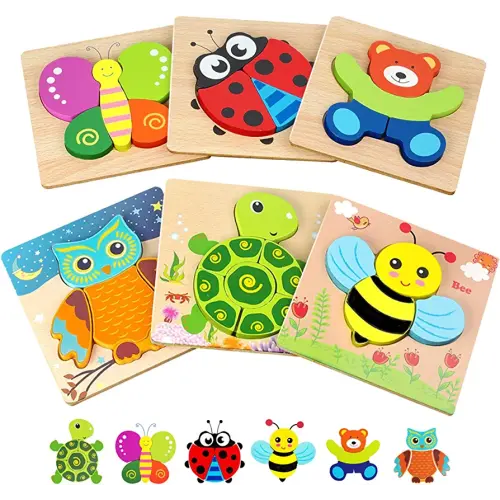 Toddler Puzzles, Wooden Jigsaw Animals Puzzles for 1 2 3 Year Old Girls Boys Toddlers, Educational Preschool Toys Gifts for Colors & Shapes Cognition Skill Learning