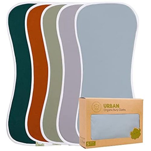 Organic Burp Cloths for Baby Boys and Girls - 5-Pack Ultra Absorbent Burping Cloth, Burp Clothes, Newborn Towel - Milk Spit Up Rags - Burpy Cloth Bib for Unisex, Boy, Girl - Burp Cloths (Hunter)