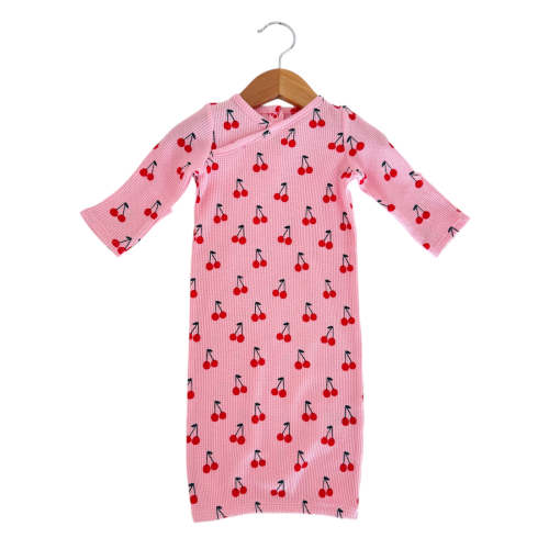 Organic Waffle Gown, Pink Cherries