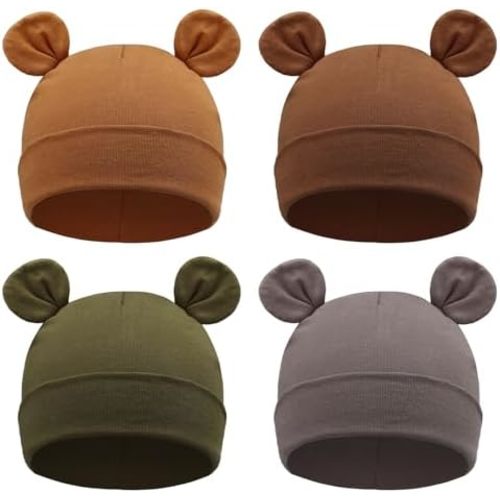 DRESHOW BQUBO 4 Pieces Baby Beanie Newborn Toddler Soft Cute Knit Hat Hospital Hats for Baby Boys Infant Cap Beanies