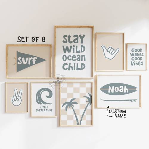 Boys Surf Nursery Decor Surfer Boy Room Boho Beach Nursery Ocean Gallery Set Coastal Nursery Prints Boys Room Little Surf Dude Baby Wall Art