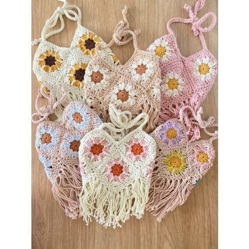 Daisy sunflower fringe crop top / two groovy / crochet crop top / client closet / toddler baby girl summer top