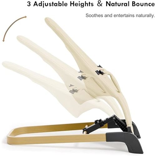 Foldable Baby Bouncer, Baby Seat with 3 Adjustable Heights, Portable Newborn Rocker, Ergonomic Bouncy Seat for Natural Bounce, Bouncer for Babies 0-6 Months, Soft Cotton (Beige)