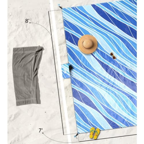 Everlasting Comfort 6-Person Beach Blanket, Oversized Extra Large Beach Mat, Tulum Blue
