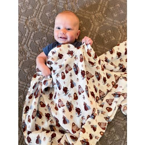 Wrapped in Christ | Jesus Themed Muslin Swaddle Blanket | Unique Baptism Gift | Christian Baby Blanket