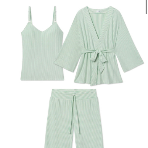 LAKE | Women | DreamModal Pajamas | Parisian Green Pencil Stripe Maternity Kimono Bundle