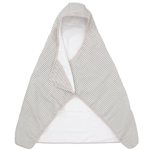Little Unicorn Premium Hooded Bath Towel| Absorbent Cotton & Terry Blend | Larger Size, 1-6 Years (Grey Stripe)