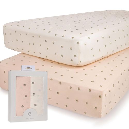 Ely’s & Co. Crib Sheets, Baby Girl Fitted Crib Mattress Sheet Set, 2 Pack, 100% Jersey Knit Cotton, Infant and Toddler Nursery Bedding, Pink Vintage Print, 28” x 52”