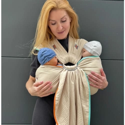 Twin Ring Sling, Twins baby carrier, Twins sling for newborn, 100% Organic Cotton ring sling, Muslin ring sling, Twin Babywearing