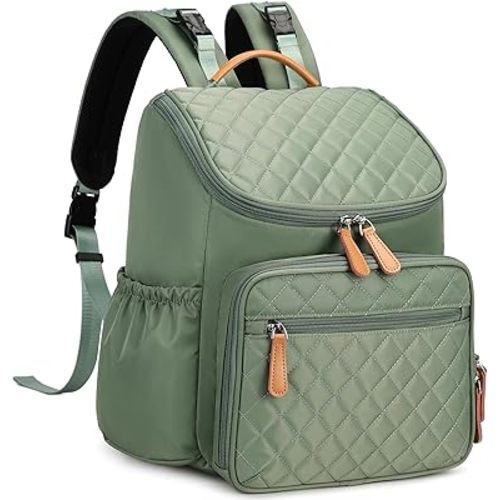 Diaper Bag with Stroller Buckle, Water-Resistant Travel Backpack with Insulated Pockets (Nylon, Green)