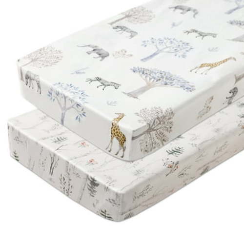 Gllquen Baby Pack N Play Sheets Fitted Quilted Playard Sheet for Toddler Boys Girls 38" x 26", Jungle Animals
