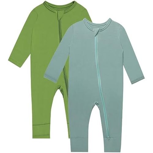 GUISBY Baby Footless Rompers, Rayon Pajamas 2 Way Zipper with Long Sleeve Sleeper