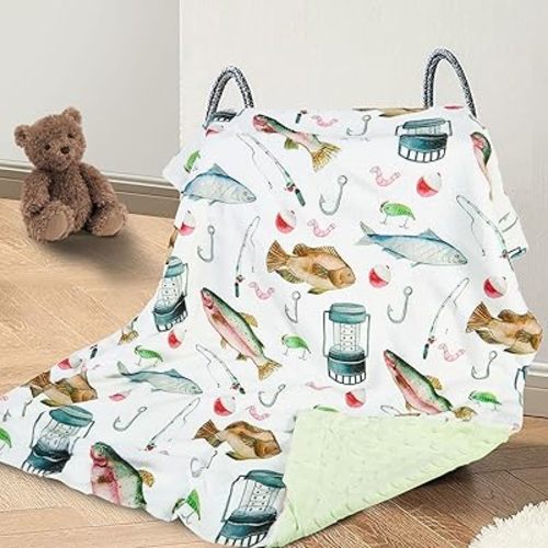 Fish Baby Blanket for Boys Girls Soft Fleece Minky Blanket with Dotted Backing Double Layer Newborn Toddler Blankie for Nursery Stroller Crib Gift to Son Nephew Grandson 26.5 * 40 Inches