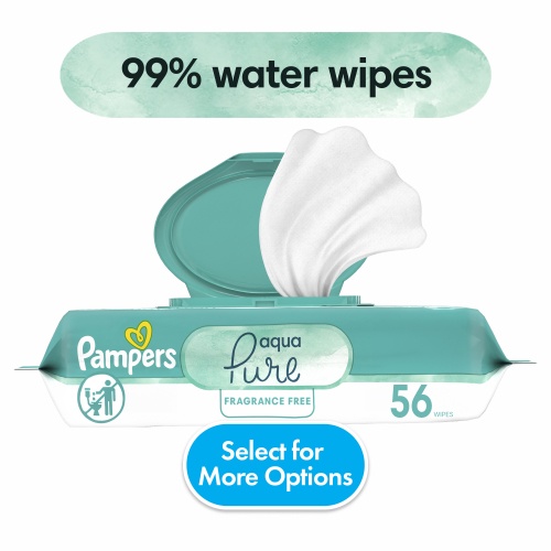 Pampers Aqua Pure Baby Wipes, 99% water, Unscented, 1-Pack 56 Wipes (Select for More Options)
