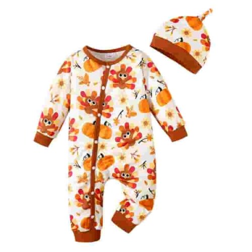 TAIAOJING Baby Girl Boy Fall Winter Clothes My First Thanksgiving Thanksgiving Clothes Toddler Long Sleeve Turkey Jumpsuit Bodysuit 2Pc Set Outfits 12-18 Months
