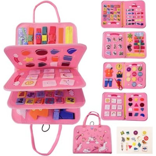 Busy Board for Toddler, 8 in 1 Montessori Sensory Toys for Boys Girls age 1 2 3 4, Toddler Travel Toys, Educational Learning Activities Board for Fine Motor Skills, Ideal Gift for Toddlers
