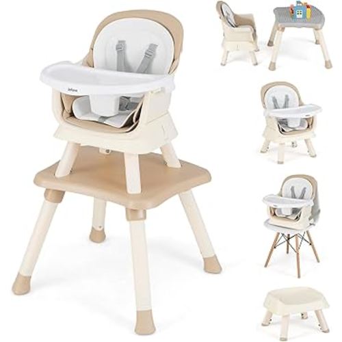INFANS 8 in 1 Baby High Chair, Convertible Highchair for Babies and Toddlers, Infant Dining Booster Seat, Building Block Table, Kids Stool Table Chair Set with Removable Tray (8 in 1, Light Brown)