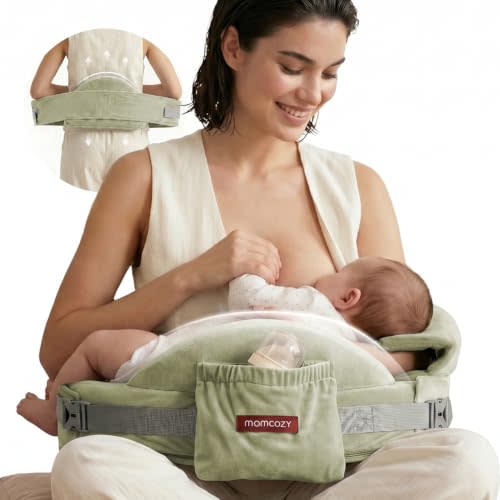 Momcozy CozyPro Nursing Pillow - All Around Lumbar & Arm Support - Safety Guard, Firm & Springy Memory Foam-Stable, Ergonomic Support, Easier Breastfeeding, Wider Cushion, Adjustable, Removable Cover