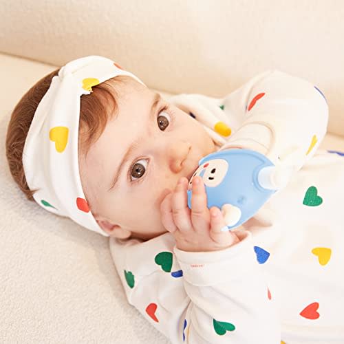Smily Mia Never Drop Reindeer Silicone Baby Chewing Toy for 3M+ Infants, Easy to Hold Teething Miteen with Soft Textures for Sensory Exploration and Teething Pain Relief-Light Blue