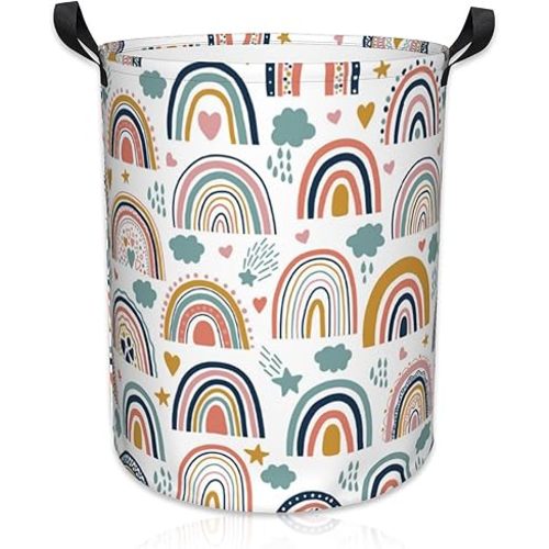 Laundry Basket Bohemian Rainbows Laundry Basket Oxford Cloth Laundry Hamper Large Storage Baskets Toy Organizer Tote Bag For Bedroom Clothes Bathroom 17.3(H) x16.5(D) Inch
