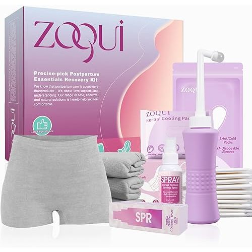 20 Pcs Mom Postpartum Essentials Recovery Kit, Hospital Bag Must Haves for New Mom, Postpartum Pads, Peri Bottle, Cooling Spray, Perineal Soothing Liners, Disposable Underwear, Hot&Cold Packs (Set)
