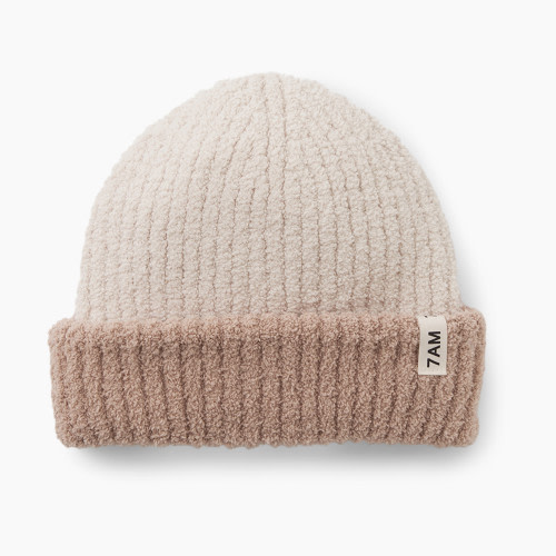7AM Enfant Fuzzy 2-Tone Ribbed Beanie - Ecru/Pecan, 0-6 M