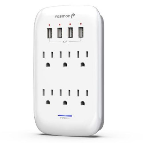 Fosmon 6-Outlet 1225J Surge Protector with 4 USB Ports, [ETL Listed] Wall Multi Plug Outlet Extender with 5V/4.2A USB Ports and Top Phone Holder