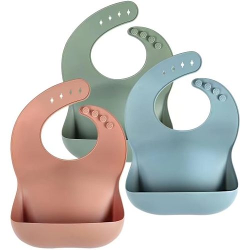 Cuddle Campus Set of 3 Silicone Bibs for Babies & Toddlers,Soft Adjustable Bibs with Pocket Food Catcher for Baby Girl,Boy