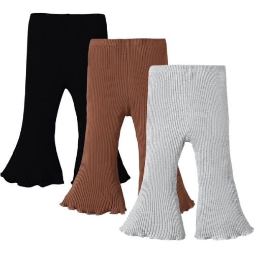 SOBOWO Baby Girl Flare Pants 3 Pack Toddler Solid Ribbed Ruffle Bell Bottoms Pants Trousers Fall Outfits
