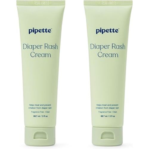 Pipette Diaper Rash Cream - Relieve & Prevent Diaper Rash with Non-Nano Zinc Oxide, Fragrance-Free Baby Butt Cream, Non-Toxic Daily Protective Balm, 3 fl oz (2 Pack)