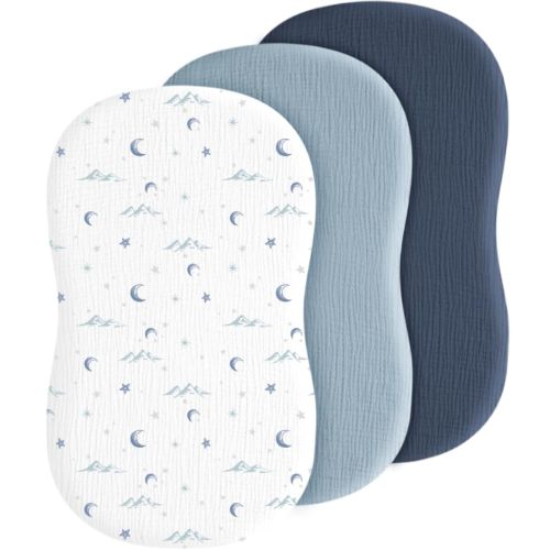 Coreeky Baby Muslin Bassinet Sheets 3 Pack for Boys & Girls, Soft Breathable Cotton Bassinet Mattress Cover, Universal Fit for Hourglass, Oval, and Rectangle Mattress (Nightfall Blue)