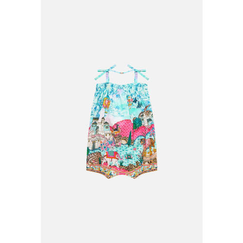 BABIES GATHERED NECK ROMPER WITH BOW STRAPS MINIATURE MOMENTS