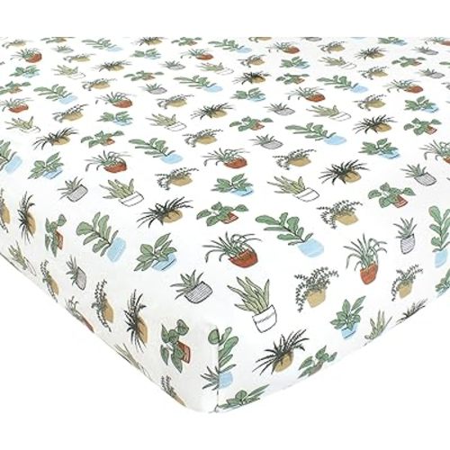 Hudson Baby Unisex Baby Cotton Fitted Crib Sheet, Plants, One Size