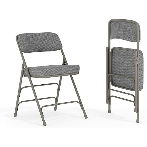 Flash Furniture Hercules Series Metal Folding Chairs with Cushioned Seats, Fabric Upholstered Event Chairs, Set of 2, Gray