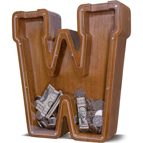 Wooden Letter Piggy Bank for Kids Larger Letter Piggy Bank for Boys and Girls Personalized Piggy Bank Initial Coin Bank Wood Kids Money Bank for Birthday and Festival