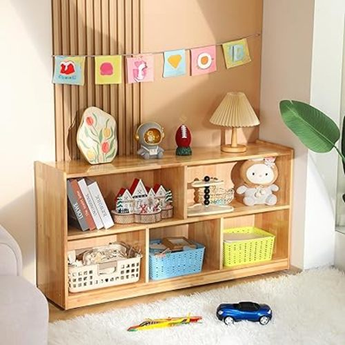 Houseables Toy Shelf, Montessori Shelf, Montessori Toy Storage, Daycare Furniture, Playroom Shelving, Preschool Furniture for Classroom, Kids Cabinet, Kids Wooden Bookshelf, for Toddler, 5 Section