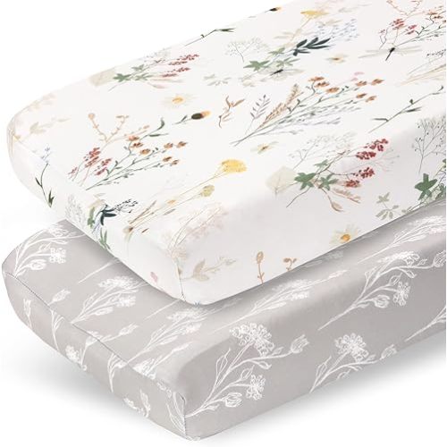 Pobibaby - 2 Pack Premium Changing Pad Cover - Ultra-Soft Jersey Knit, Stylish Floral Pattern, Safe and Snug for Baby (Wildflower)