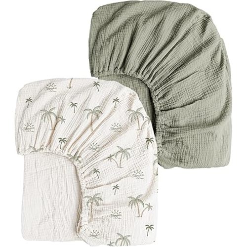Konssy Muslin Crib Sheets 2 PCS 100% Cotton Baby Crib Sheets for Standard Crib Mattress (28"x 52"), Soft and Breathable for Boys, Girls (Tree,Fog Green)