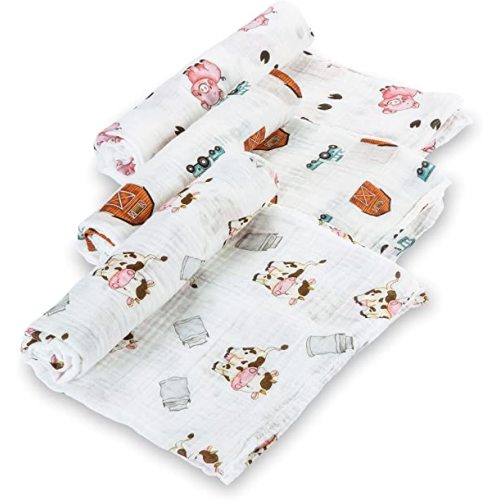 LollyBanks Swaddle Blanket | 100% Muslin Cotton | Gender Neutral Newborn and Baby Nursery Essentials for Girls and Boys, Registry | Farm 3 Pack