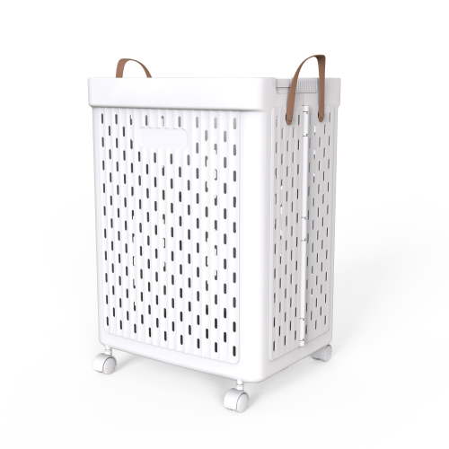 SEESPRING 1 Bushel Laundry Basket with Wheels Foldable Rolling Slim Laundry Basket Waterproof,Tall Thin Plastic Dirty Clothes Laundry Hamper