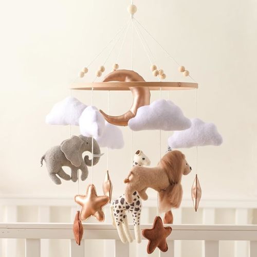 Baby Mobile for Crib, Baby Crib Mobile for Boys Girls, Baby Mobile for Bassinet, Boho Nursery Mobile, Nursery Decor Theme for Infant Bedroom Hanging, Gender Neutral Baby Gift - Animal Kingdom