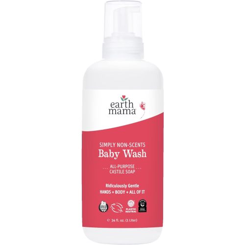 Earth Mama Simply Non-Scents Baby Wash Foaming Hand Soap, Organic Fragrance Free Body Wash, Unscented Body Wash, Castile Soap with Coconut Oil, Shea Butter, Calendula, & Aloe, 34floz