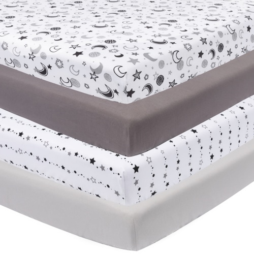 REZIPO 4 Pack Star and Moon Neutral Unisex Fitted Baby Crib Sheets Set for Baby Boys or Girls